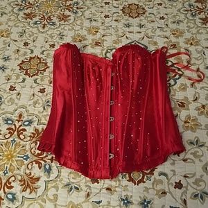 Red satin rhinestone Corset sz Medium